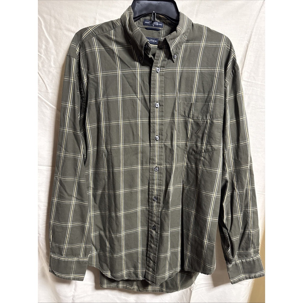 Men's Nautica Green Plaid Button Down Large